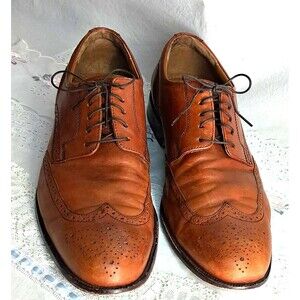 Johnston & Murphy Men 13M Brown Leather Wingtip Brogue Oxford Dress Shoes
